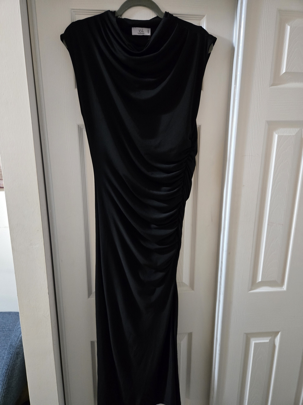 Sleek Black Draped Maxi Dress by